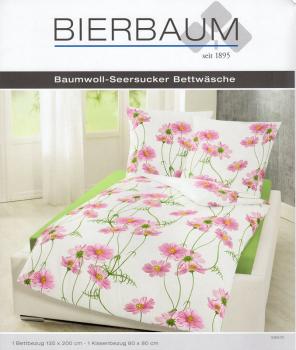 Bettwäsche Bierbaum Seersucker - Blumen - weiß/rosa - 135 x 200 cm - Baumwolle